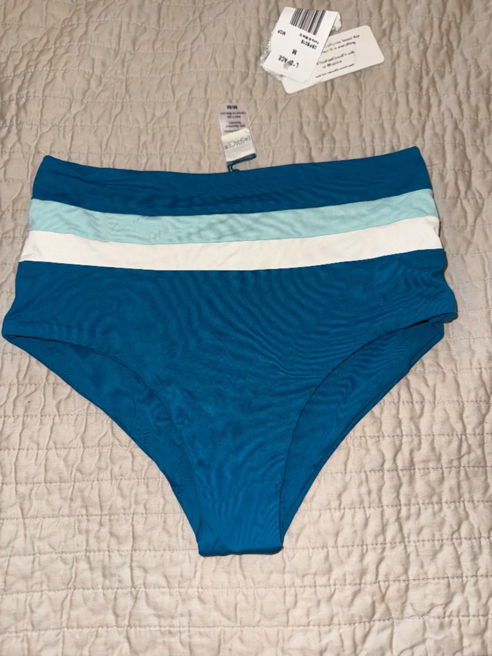 L*Space Medium M Portia stripe high waisted bikini swimsuit bottoms mediterranea - Picture 3 of 7